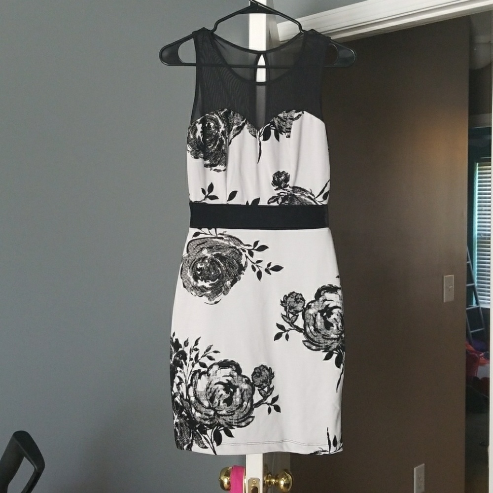 Black and white dress with mesh detail